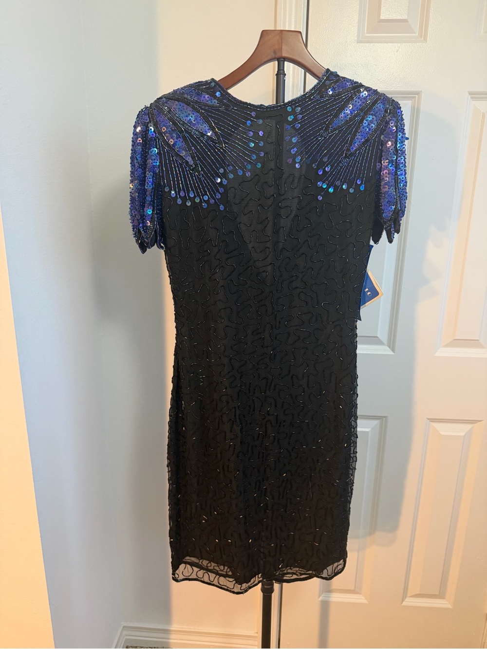 Sweelo 80s Vintage Beaded Sequin Cocktail Dress with butterfly wing sleeves